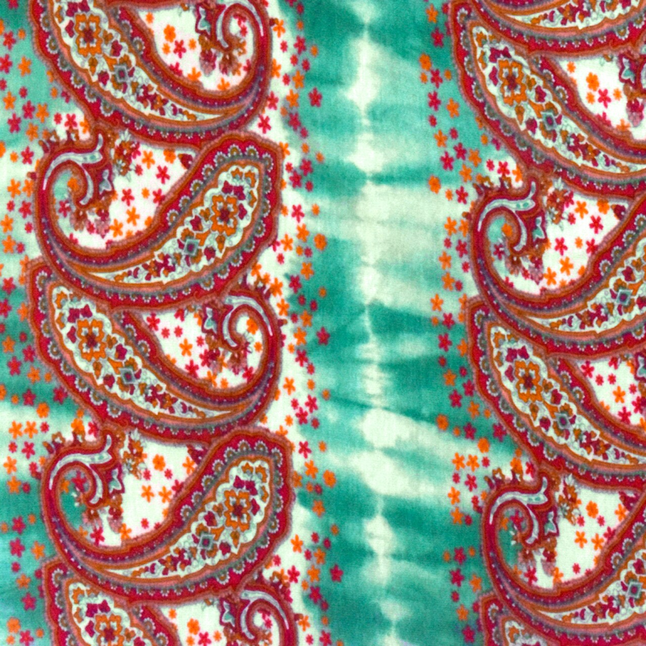 Teal-Red-Multi Striped Paisley Printed Rayon Stretch Jersey Knit Fabric By the Yard